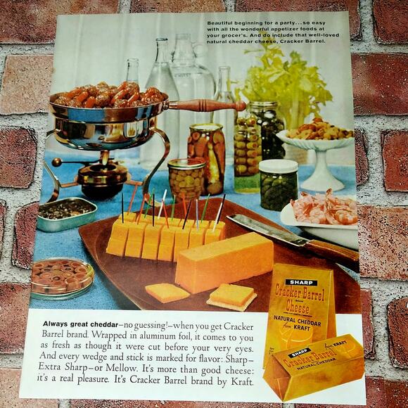 1961 Cracker Barrel - Kraft Sharp Cheddar Cheese‎ - Party Buffet - Vtg PRINT AD - Picture 1 of 12